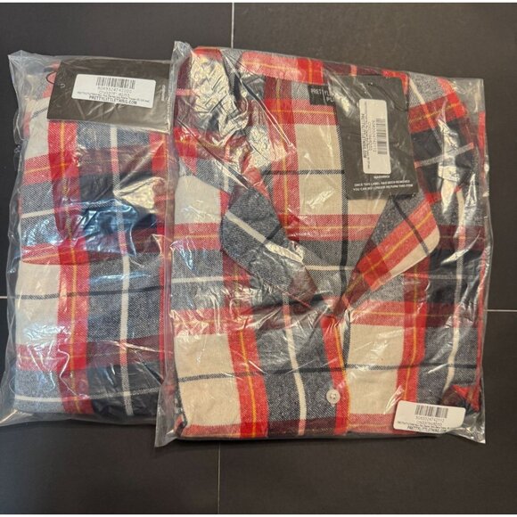 Pretty Little Thing Navy Plus Checked Short Sleeve Top & Long Pyjama Set - Picture 1 of 7